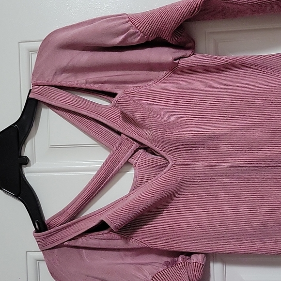 Bebe Dusty Pink Knit Dress Criss Cross Straps XLARGE - Picture 4 of 9